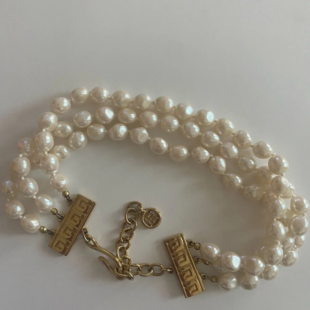 Givenchy Cream Pearl Triple-Strand Necklace with Gold Accents